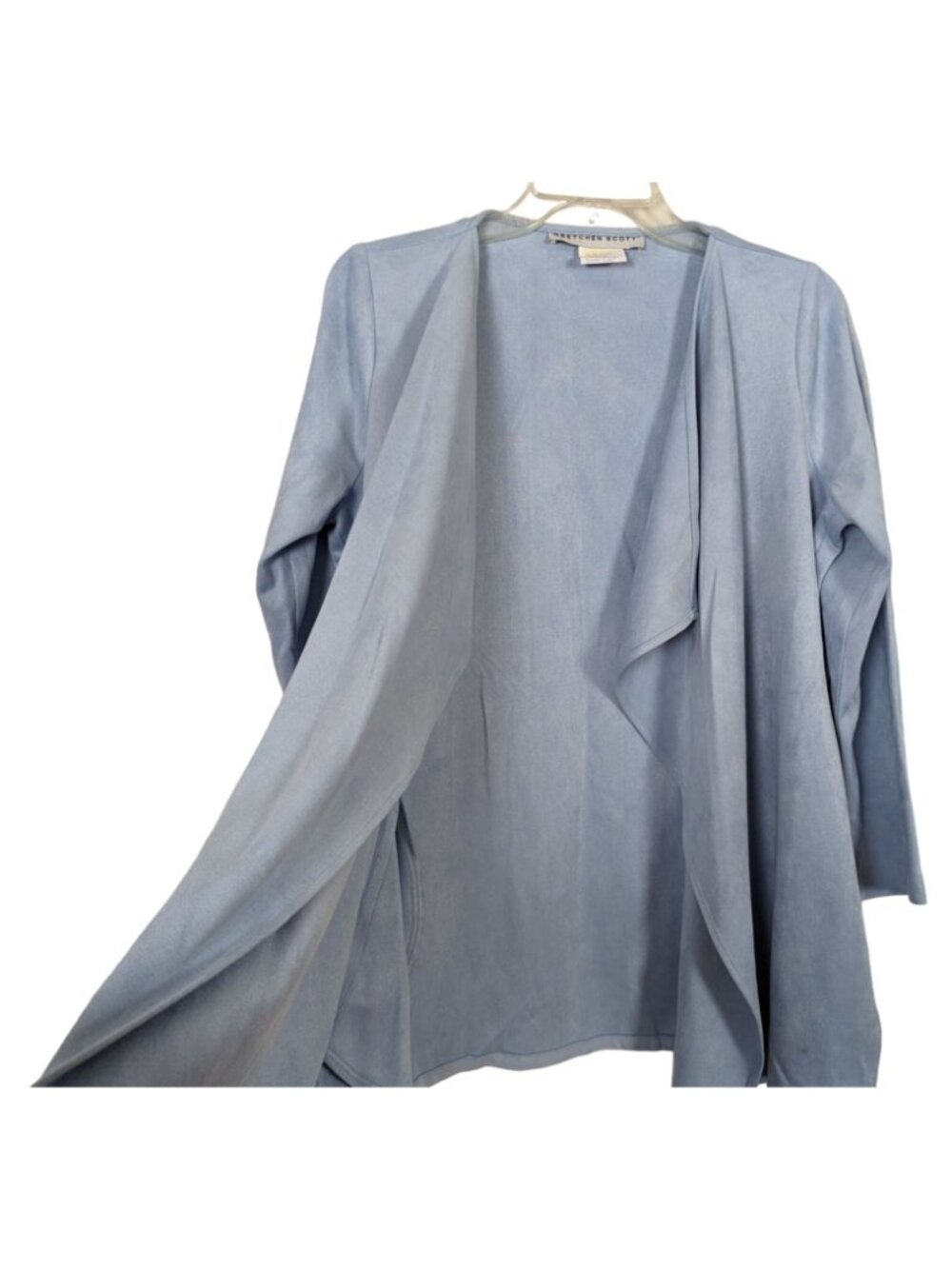 Gretchen Scott long sleeve blue faux suede waterfall open cardigan S - Picture 2 of 7